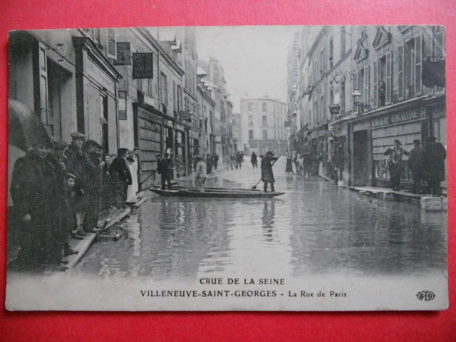 VILLENEUVE-SAINT-GEORGES  :  La Rue de Paris - Inondation 1910.