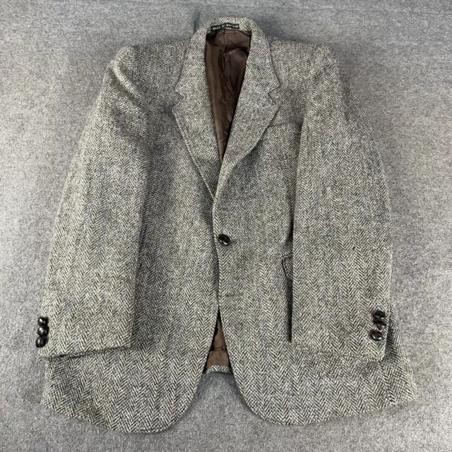 Giacca HARRIS TWEED Uomo 38R Grigia Spina di Arina Cappotto Blazer A Righe ECCELLENTE