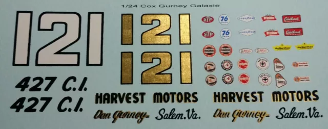 Repro 1/24 Cox Dan Gurney Ford Galaxie Decal Set