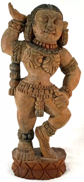 Antique Ganga Devi Goddess Statue Hindu Temple Wooden Hand Made Sculpture