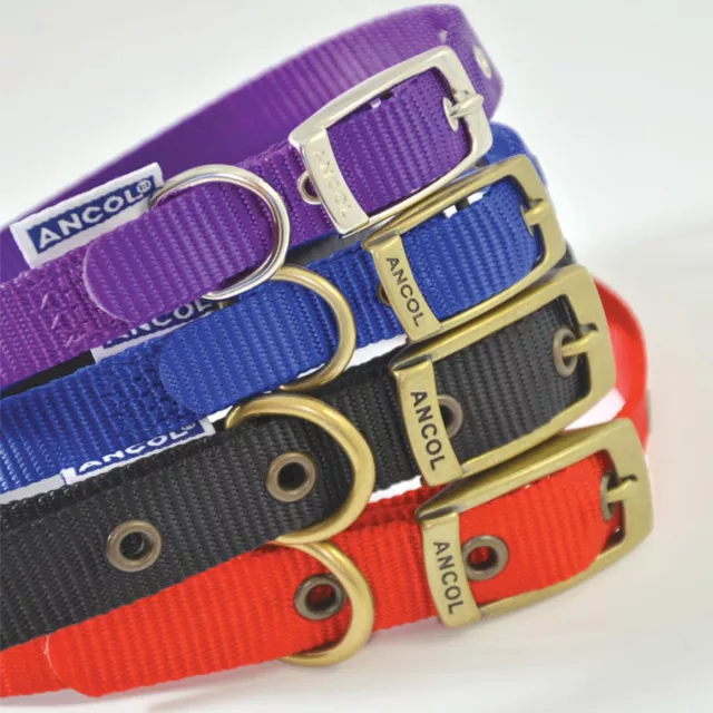 Ancol Nylon Dog Collar 8 Sizes Soft Strong Heritage Black Blue Red Purple Pink