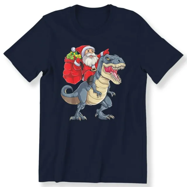 Santa Riding Dinosaur Men's Ladies Kids T-shirt T-rex Santa X-mas Gift T-shirt