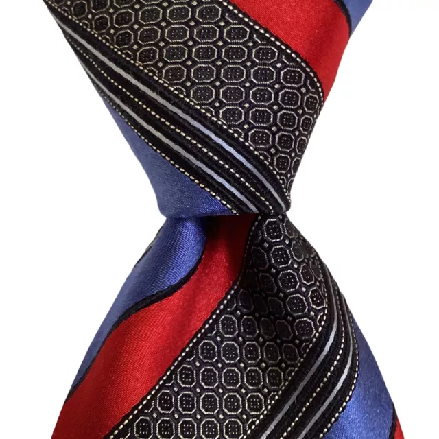 ERMENEGILDO ZEGNA ***** Mens 100% Silk Necktie ITALY Luxury STRIPED Blue/Red GUC