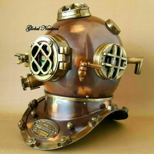 Us Navy Mark V Antique Diving Divers Scuba Helmet Brass Steel Full Size Maritime