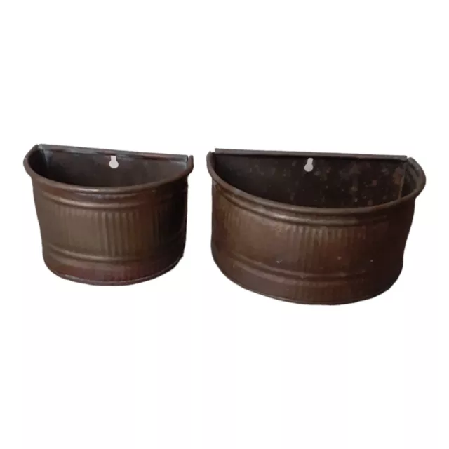 2 Vintage Brass Wall Pockets Decor Planter Hanging Flowers