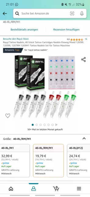 Rayyl Tattoo Nadeln, 40 Stück Tattoo Cartridges Nadeln Einweg Mixed 1203RL...
