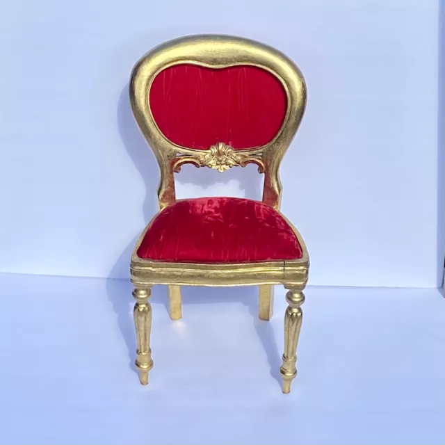 Vintage Victorian Salesman Sample? Carved Red Velvet & Gold Doll 18” Chair *Read 2