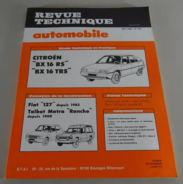 Reparaturanleitung Revue Technique Citroën BX 16 / Fiat 127 Stand 03/1983