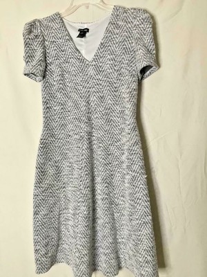 NWOT Kate and Lily Women Tweed Dress White Black Side Pocket V Neck Short Sleeve