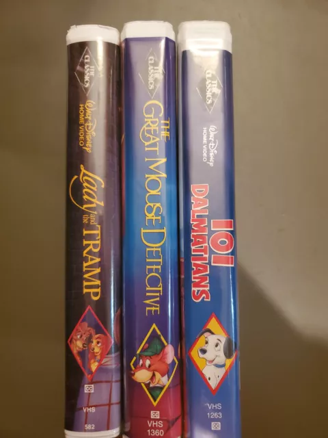 Disney VHS Black Diamond Lot Of 3-Lady/Tramp-Great Mouse Det- 101 Dalmatians