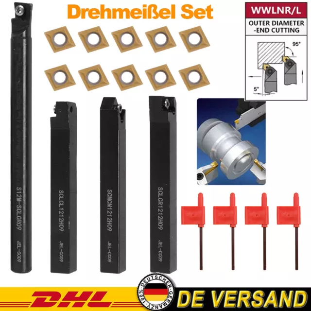 4X Drehmeißel Set Satz Klemmhalter Drehstahl + 10 Wendeschneidplatten Bohrstange