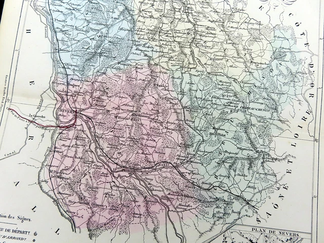 Antique Map of Nevers Cosne Cours sur Fourchambault Loire Nievre France 1853 5