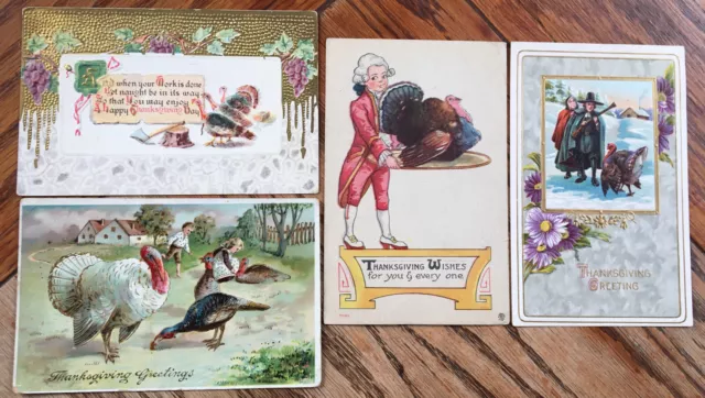 Vintage Thanksgiving Postcard Lot of 4 Greeting Card Turkey Day Pilgrim Children