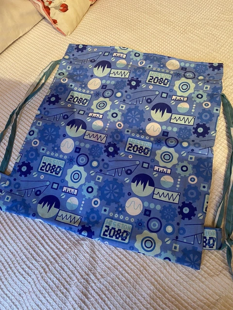 Zaino con cordini fatti a mano per bambini / borsa da palestra - blu scienza / motivi futuristici