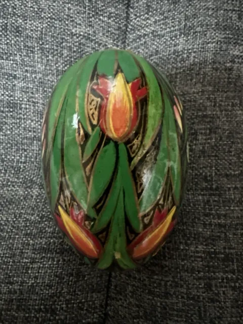 Beautiful Hand Painted Decorated Flower Wood Egg 3" India