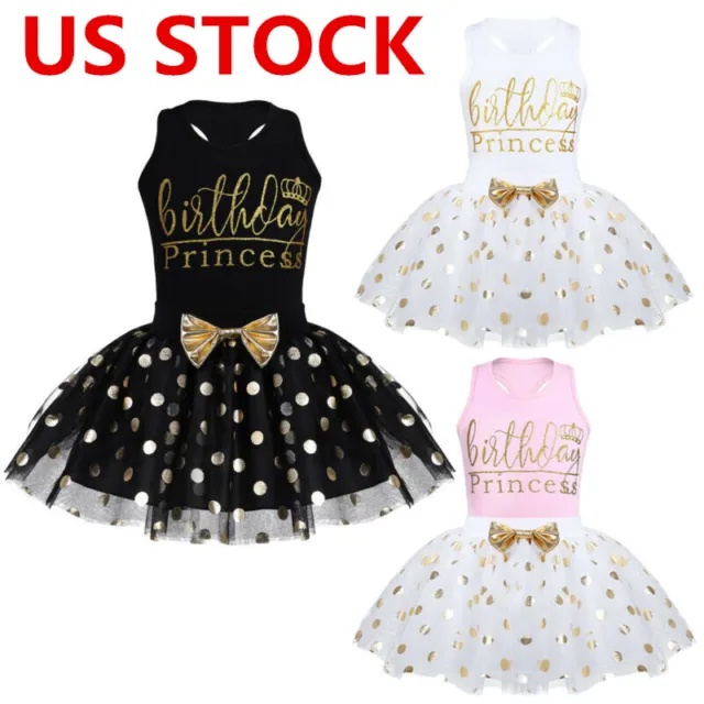 US Baby Girls Birthday Party Dress Kids Princess Outfits Bow Tutu Skirts Costume