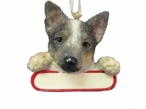 Australian Cattle Dog Ornament "Santa's Pals" With Personalized Name Plate A Gre