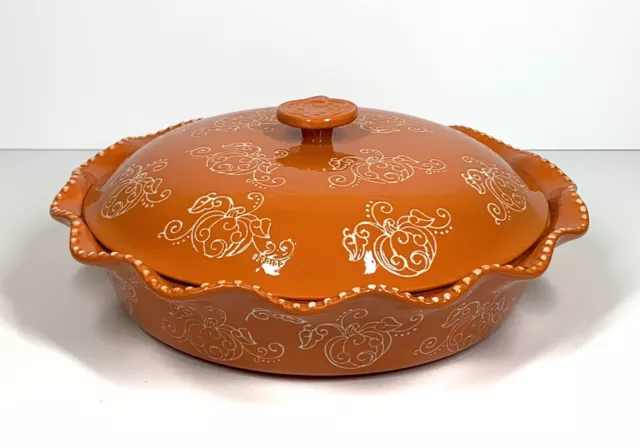 Temptations Floral Lace Pumpkin Scalloped Covered 9" Pie Casserole Lid Ovenware