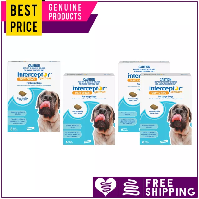 Interceptor Spectrum Heartworm Control 3,6,12 Doses for Dogs 22 to 45 Kg BLUE