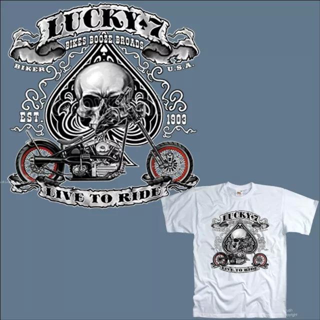 T-shirt biker vintage bike rider teschio motivo Harley chopper *4240 bianca
