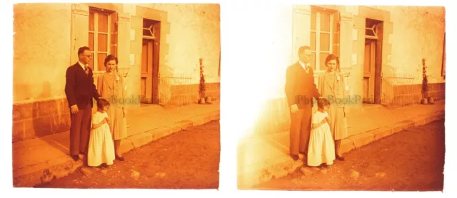FRANCE Famille Couple avec enfant c1935 Photo Stereo Plaque de verre V26L18n
