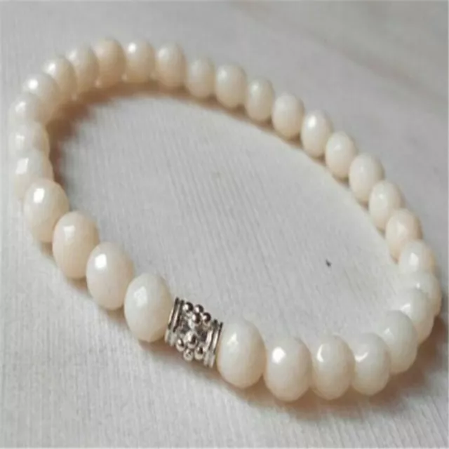 8mm White Tridacna Gemstone Mala Stretchy Bracelet Bless Reiki Unisex Meditation