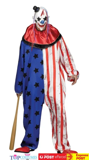 Evil Clown Mens Halloween Circus Horror Scary Fancy Dress Up Costume Outfit