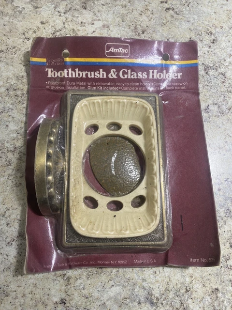 1970's Vintage AmTac Bathroom Toothbrush Tumbler Holder Vanity Brass Rustproof