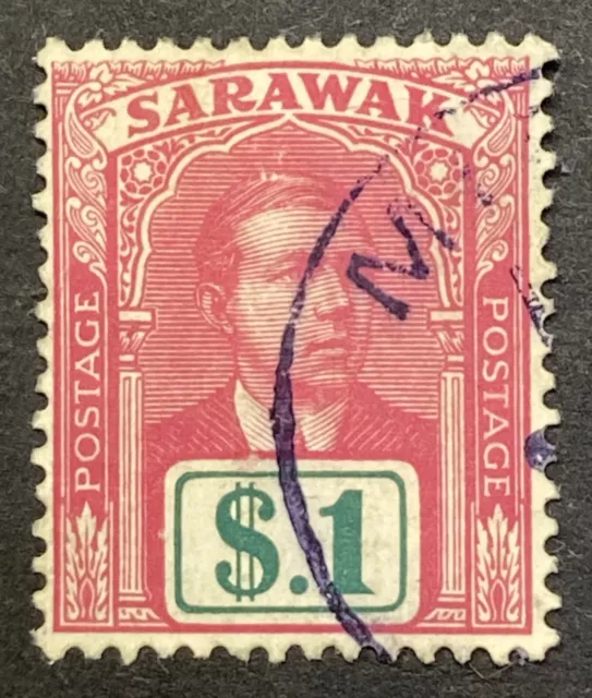 Sarawak  - 1918 Kgv Sir Charles Vyner Brooke $1 Bright-Rose & Green F/Used Sg 61