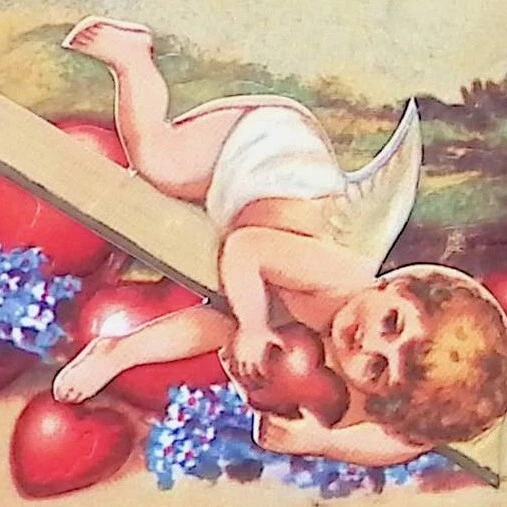 Valentines Day Two Angels On See-Saw Teeter Totter Moving Postcard 1982 Repro