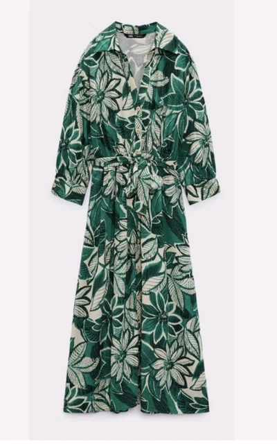 ZARA LONG FLORAL Print Button Down Shirt Dress w/Belt XS S XL Purple Green 25.20 - PicClick UK ZARA LONG FLORAL Print Button Down Shirt Dress w/Belt XS S XL Purple Green 25.20 - PicClick UK
