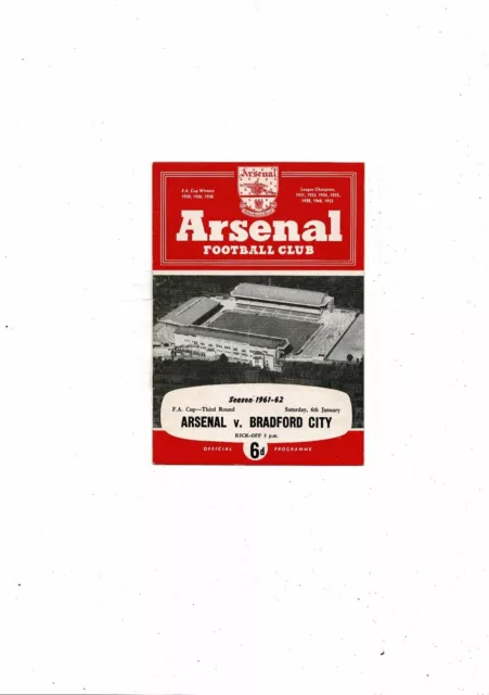 1961/62 Arsenal v Bradford City FA Cup Football Programme