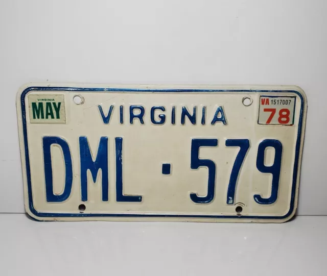 Virginia Licence Plate 1978 Vintage