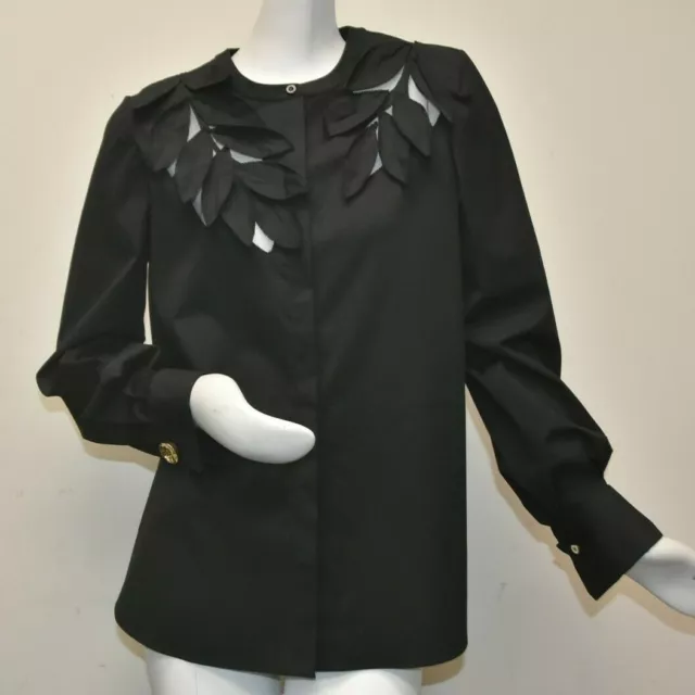 $1390 NEW Oscar de la Renta Blouse Leaf Cut Out Black Shirt Button Down M L XL