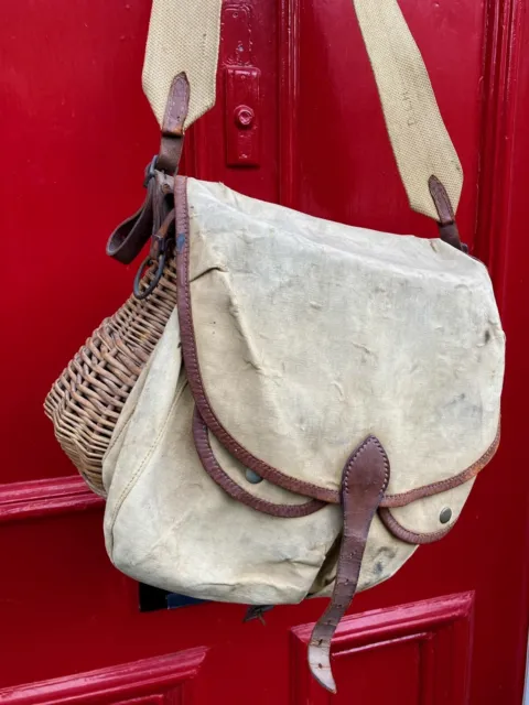 VINTAGE BRADY CONWAY Fishing Creel/Bag Wicker and Canvas with leather  straps. £75.00 - PicClick UK