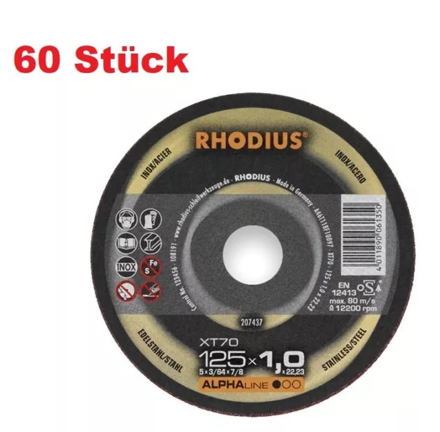 RHODIUS XT70 125 mm, 60 Stück Trennscheibe extra dünn Millimeterscheibe Stahl