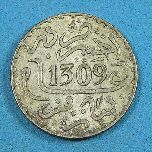 Morocco 1 Dirham .835 Silver Coin, AH 1309 Y#5