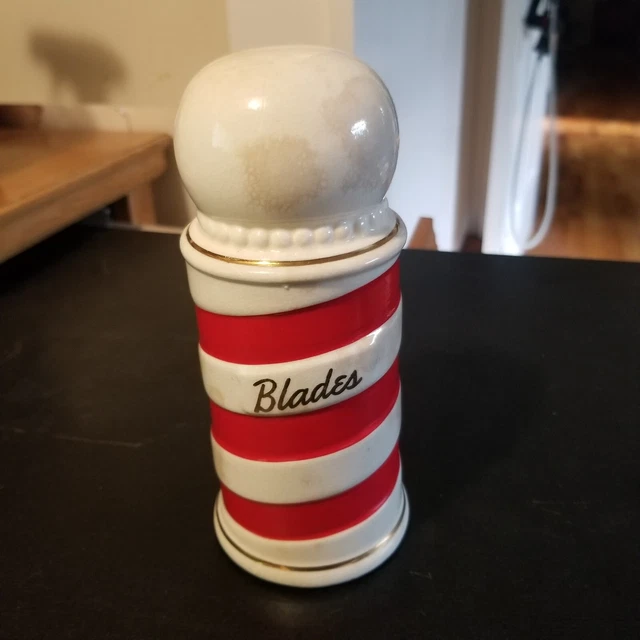 VINTAGE CERAMIC BARBER Pole Razor Blade Bank ~ Disposal Container $12. ...