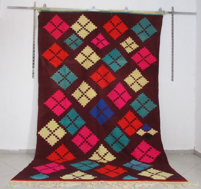 Vintage Moroccan Rug Geometric Berber Rug Authentic Handmade Area Old Kilim Rug