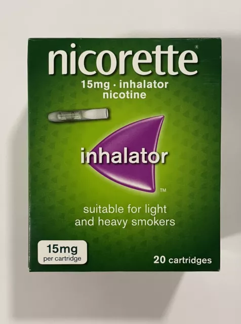 Nicorette Inhalator, 15 mg, 20 Cartridges New