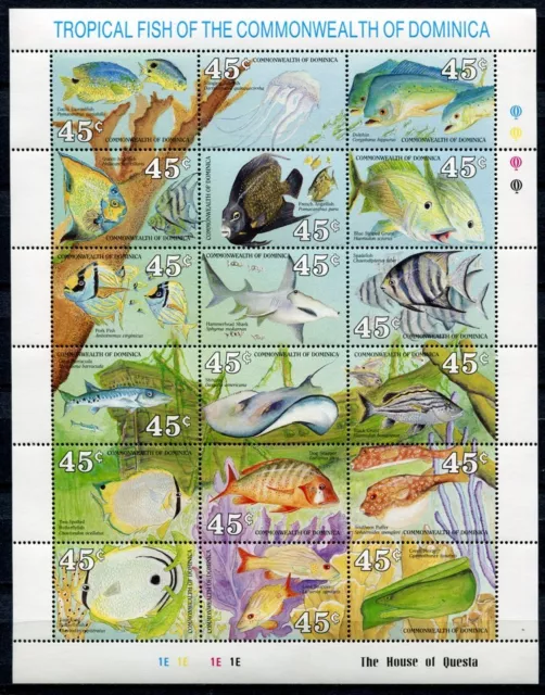 Dominica 1990 fish fish fish fish fish fish fish marine jellyfish 1292-1309 MNH