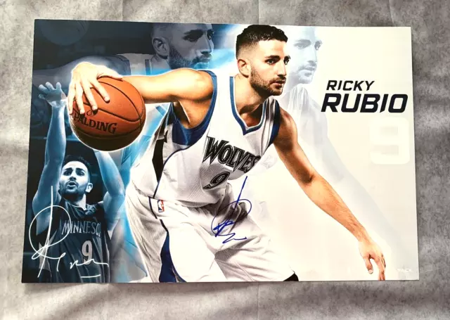 Minnesota Timberwolves Ricky Rubio 18.5x12.5 Poster signed autograph