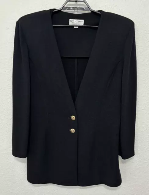 St. John Collection Marie Gray Santana Knit Blazer Womens 16 Black Button Up