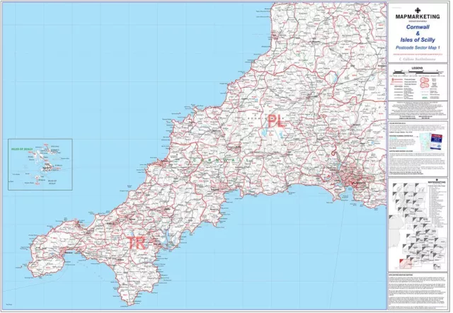Postcode Sector Map 1 Cornwall and Scilly Isles (Paper)
