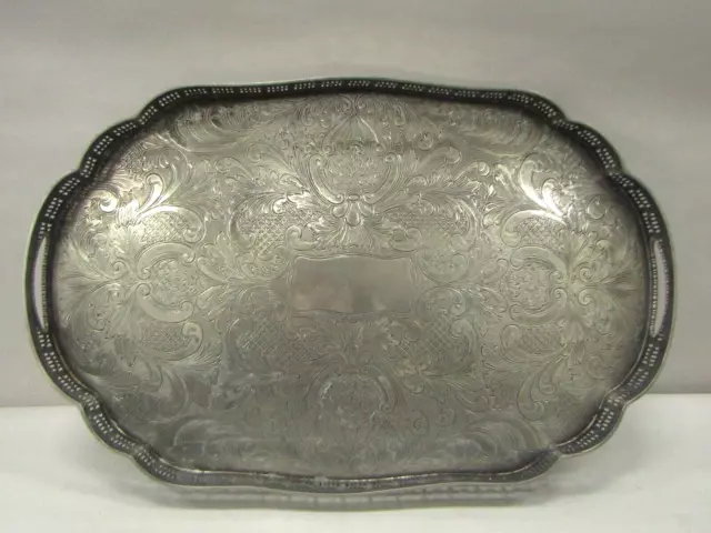 Vintage Sheffield England Silver Plated on Copper Etched Footed Serving Tray