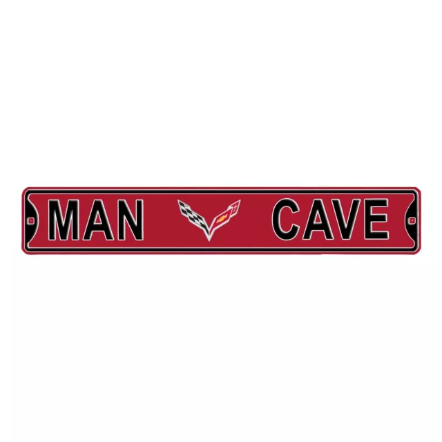 Man Cave Metal Street Sign RED with Logo 36 x 6