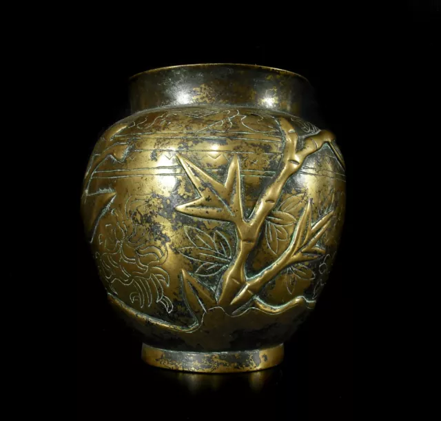 Pot Bronze Vintage Xixth Pattern Animal Bird & Deer Dear' Japan