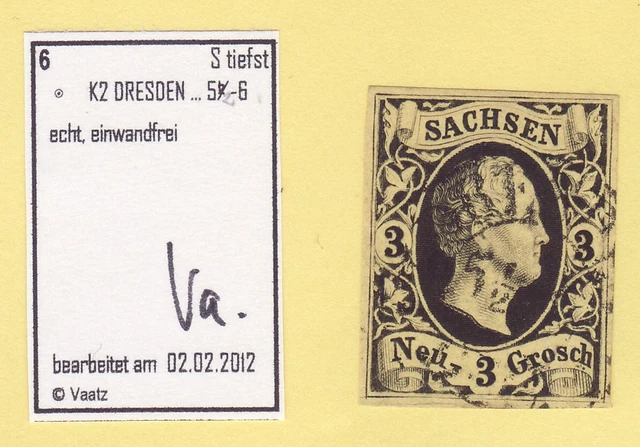 ## AD Sachsen MiNr 6 , Stempel GLAUCHAU , tiefst BPP - GEPRÜFT , LUXUS ##