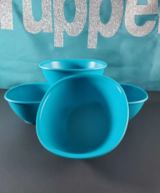 Tupperware Legacy Pinch Soup / Cereal Bowls Set of 4 Aqua Blue 400ml New