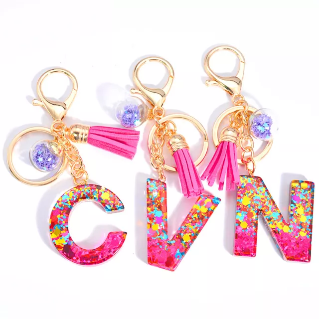 Alphabet Pendant Keyring A-Z Initials Letter Key Ring Shiny Coloful Key Chain x1